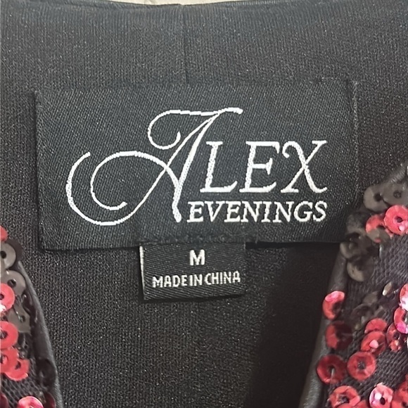 ALEX EVENINGS Burgundy/Black 3/4 Sleeve Sequin Jacket Size M - Picture 4 of 5